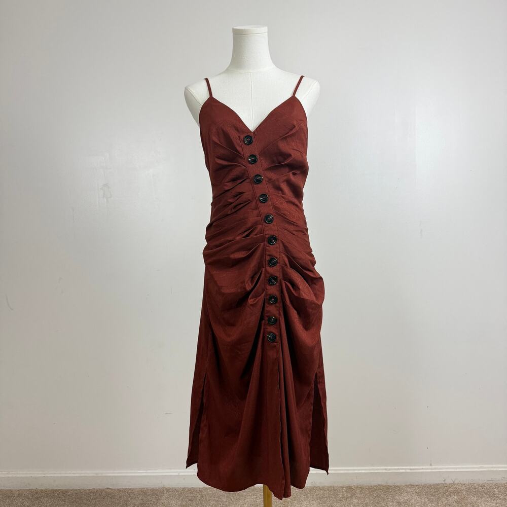 J.O.A. Brown Ruched Midi Sheath Summer Dress Girl Women Size M